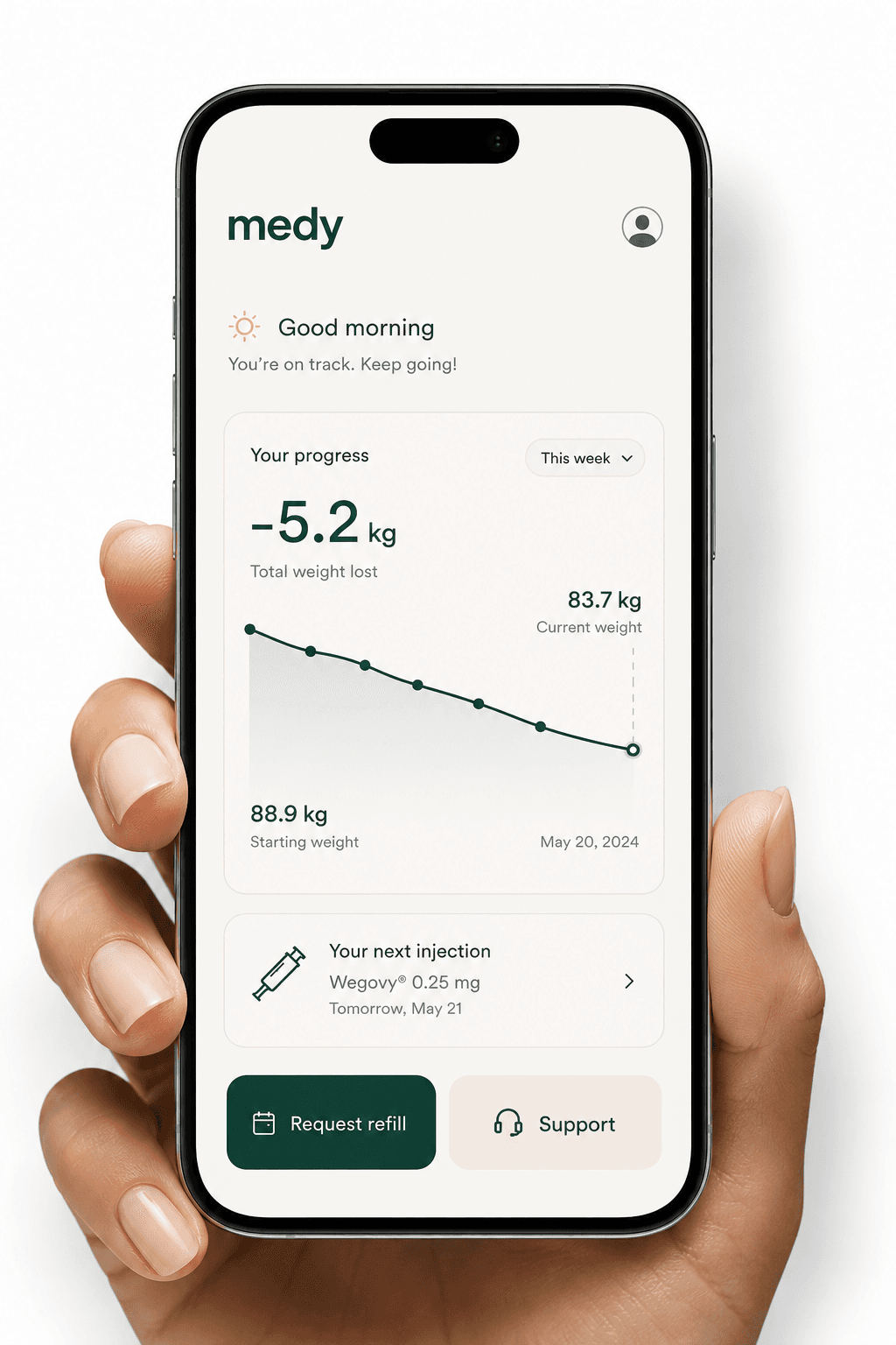 Medy companion app interface